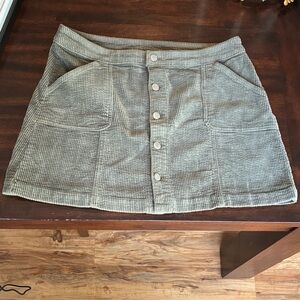 Corduroy Button-Front Skirt in Army Green